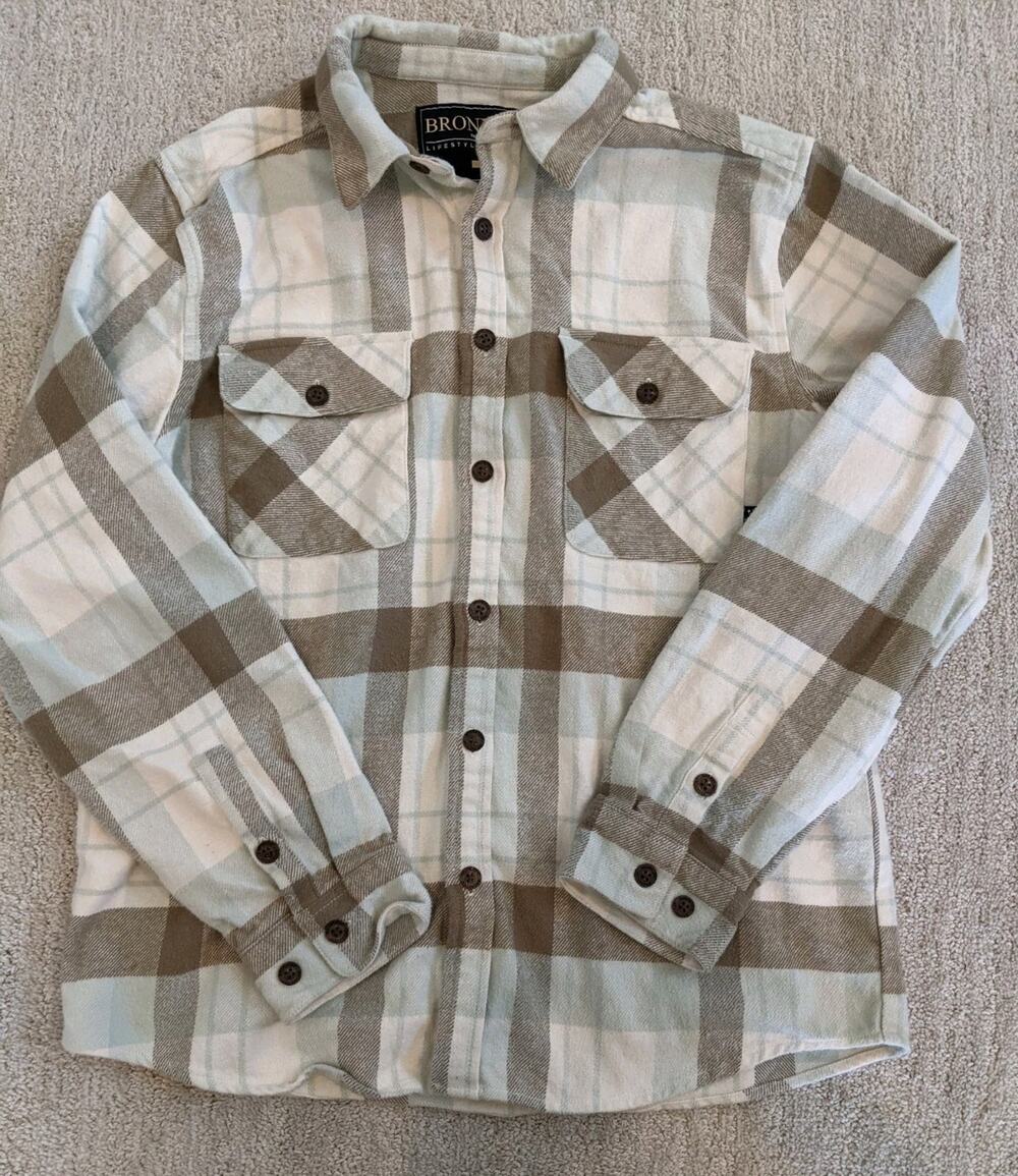 Bronxton Men's Long Sleeve Plaid Flannel Shirt Blue Brown M
